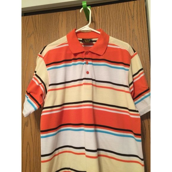 Design Lab Premium Polo Short Mens XL 3 Button Striped Multi Color Orange Yellow - Picture 3 of 12